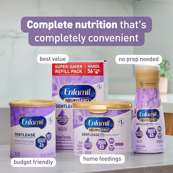Enfamil NeuroPro Gentlease for easing Fussiness, Crying, Gas, Spit-up in 24 Hrs, Smaller Proteins for Easy Digestion, Brain Supporting DHA, Prebiotic Blend, HuMO6*, Baby Formula, 30.4 Oz (Pack of 4)
