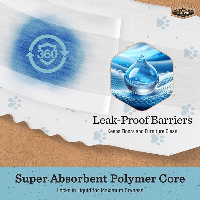 Dr Pol Dog Diapers for Male Dogs | Disposable Pet Diapers with Wetness Indicators | Adjustable Fit | Leak Protection & Super Absorbent | Perfect for Heat Cycles & Training Accidents | Pack of 50