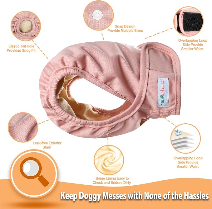 Langsprit Washable Female Dog Diapers (3 Pack) - No Leak Reusable Diapers for Doggy Female in Period - Highly Absorbent Dog Heat Panties with Adjustable Snaps Black L Size