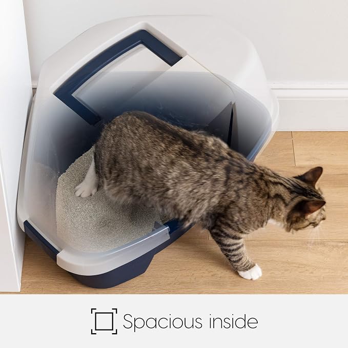 IRIS USA Jumbo and Corner Cat Litter Box with Scoop Set, 2 Pack, Navy