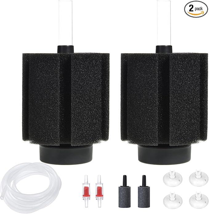ALEGI Aquarium Bio Sponge Filter with Ceramic Media for Clear and Quiet Aquariums for Betta Fry Shrimp Tiny Fish Tank (40-75 Gallon 2 Pack)