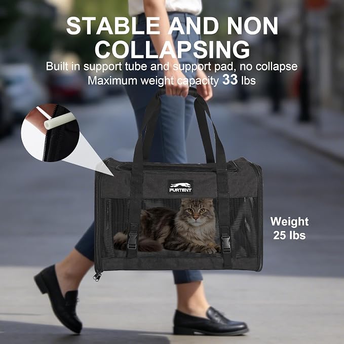 Soft Sided Cat Carrier for Large Cats, Pet Carrier for 2 Cats or Small Dogs Up to 25Lbs, Large Cat Carrier with Shoulder Strap, Cat Car Carrier with Safety Rope, Cat Carriers 20x13x13 inches, Black