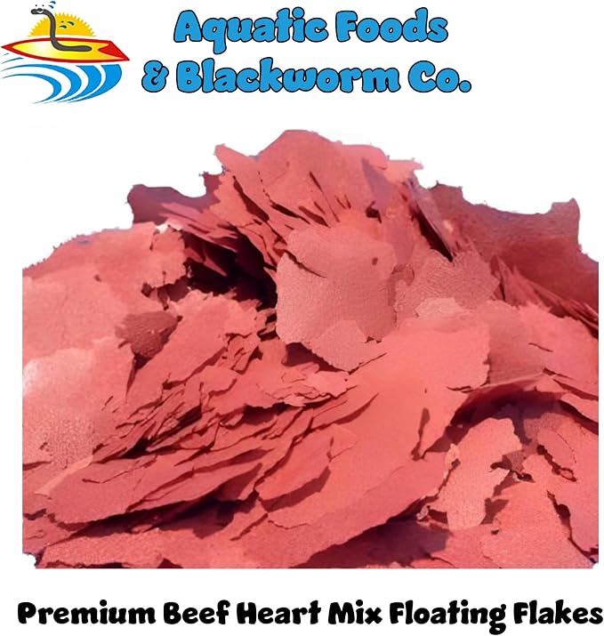 Beef Heart Mix Flakes of Beef Heart, Shrimp, Spinach, Nori, Natural Astaxanthin (Natural Color Enhancer) for Discus, Cichlids, for All Tropical Fish - Premium AF Flakes - 1/4-lb