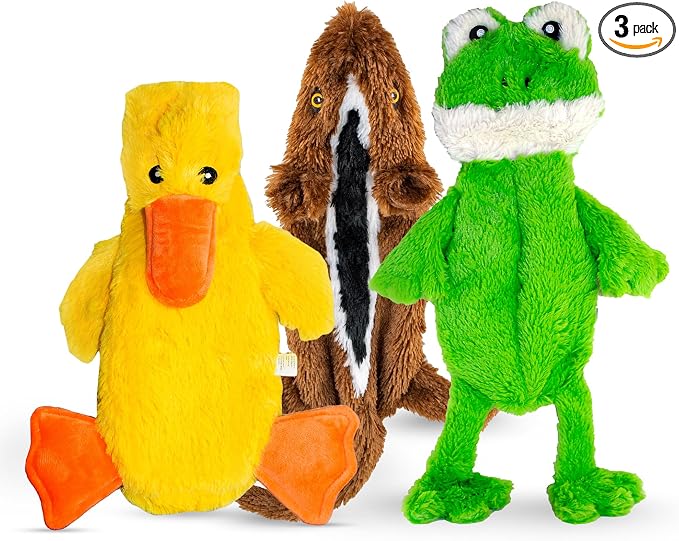 FGA MARKETPLACE Duck-Frog-Squirrel Flat NO Stuffing NO Squeak Plush Dog Toy, Funny Style Will Entertain Your Pet for Hours, Recommended for Small and Medium Dog 21 INCH Long