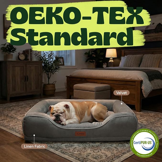Cooling Dog Beds for Medium Large Dogs with Removable Covers Washable,Rectangle Orthopedic Bed Sofa with Cool Gel Memory Foam and Egg Crate Foam Waterproof fit Old Large Sized Pets,36"x24"x6.5" Grey