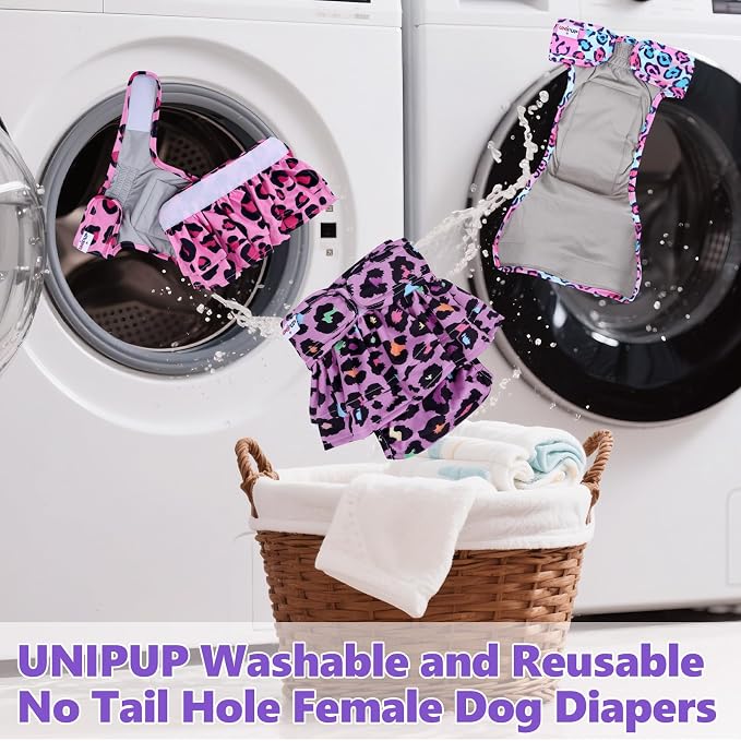 Female Dog Diapers Reusable No Tail Hole Period Panties Washable Diapers Female for Docked-Tail Frenchie French Bulldog Boston Terrier Without Tail (2 Pack Regular+2 Pack Skirts) U-WWDQB03S