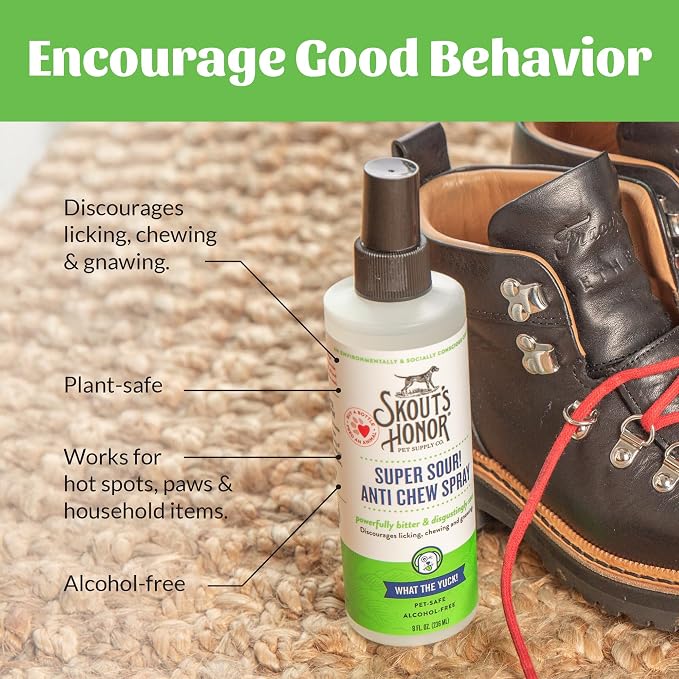 Skout's Honor Super Sour! Anti Chew Spray - Natural Ultra Bitter Formula to Help Deter that unwanted Chewing, Licking, and Biting - Safe for Pets - Safe for Indoor and Outdoor Use, 8 oz