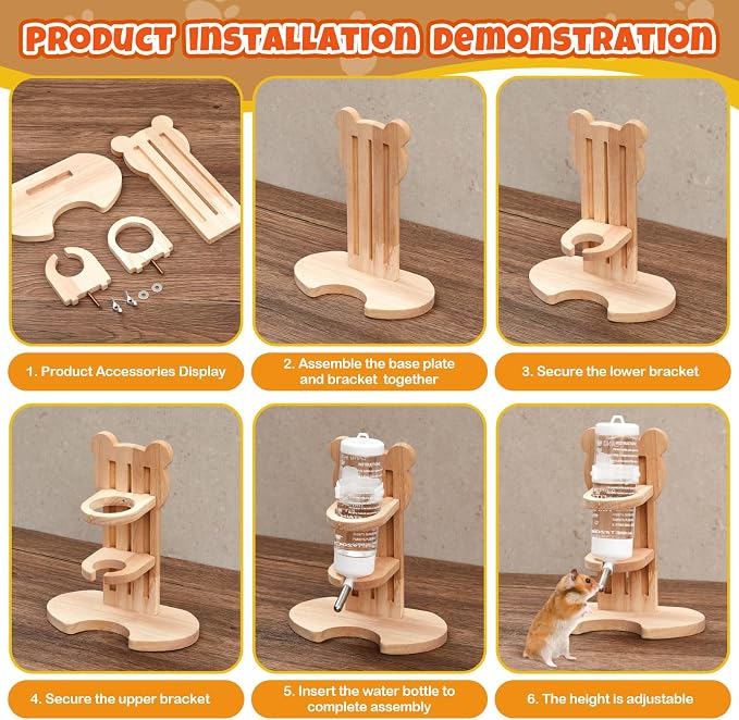 Hamster Cage Accessories & Habitat Set, Wooden 3 Room Maze House, Adjustable Silent Wheel, Water Bottle Set, Log Tunnel Tube & Chew Toys, 19 Pcs Complete Kit for Dwarf Hamster Gerbil Mouse