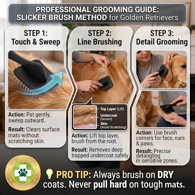 WPQAEM Slicker Brush for Large Dogs, 4PCS Dog Grooming Kit for Thick, Curly & Double Coats (Poodles, Goldendoodle, German Shepherd), Wood Handle - Black