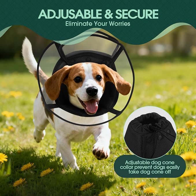 Kuoser Large Dog Cone Collar After Surgery, Soft Cone for Dogs to Stop Licking, Breathable Pet Recovery Collar Comfortable Elizabethan Collars, Adjustable Protective Dog Cones for Large Dogs, Black XL