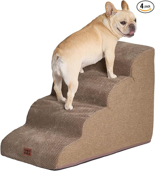 EHEYCIGA Curved Dog Stairs Ramp for High Beds 19.7" H, 4-Step Dog Steps for Small Dogs and Cats, Pet Stairs for High Bed Climbing, Non-Slip Balanced Pet Step Indoor, Camel
