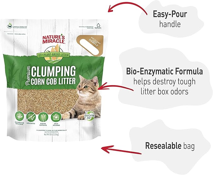Nature’s Miracle Premium Clumping Corn Cob Litter, 10 Pounds, Made with Real Corn Cob for Fast-Clumping Litter for Multi-Cat Households (Pack of 2)