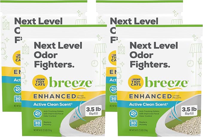 Tidy Cats Breeze Extra Strength Zeolite Pellets, Active Clean Scent 3.5 lb (Pack of 4)