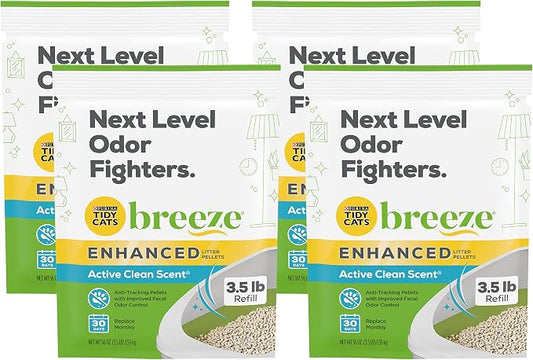 Tidy Cats Breeze Extra Strength Zeolite Pellets, Active Clean Scent 3.5 lb (Pack of 4)
