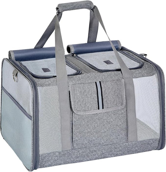 Lawfery Cat Carrier for 2 Cats, Large Soft-Sided Pet Travel Carrier, Dual Compartments, Privacy Protection, Dog Carrier for Small/Medium Dogs, Home & Outdoor Use