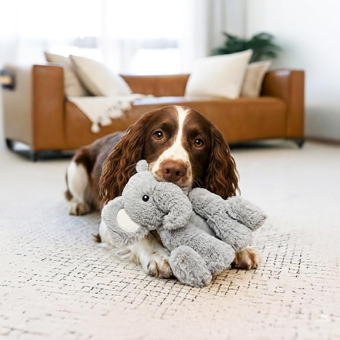 Calming Plush Dog Toy with Squeaker, Ultra-Soft Floppy Cuddle Companion, Lavender Scented, Elephant, Large, 11.8”