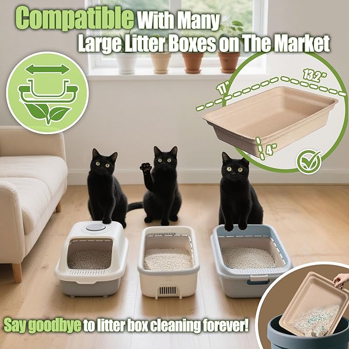 Disposable Litter Boxes for Cats Large: 2/4/6/8-Pack 17.5'' x 13.5'' Leak-Proof Sustainable for Indoor/Travel Use Standalone or as Liner 4-Pack