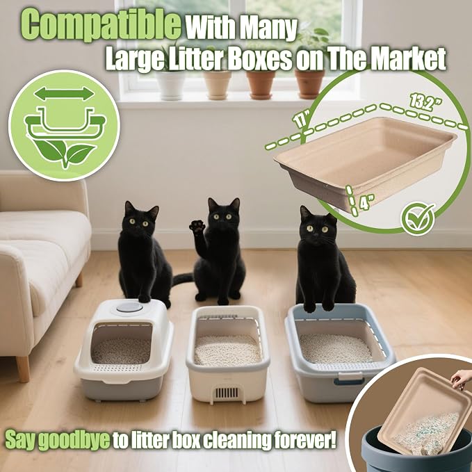 Disposable Litter Boxes for Cats Large: 2/4/6/8-Pack 17.5'' x 13.5'' Leak-Proof Sustainable for Indoor/Travel Use Standalone or as Liner 2-Pack