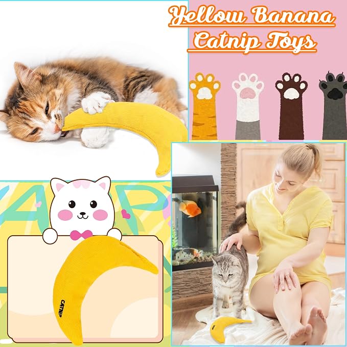 8 Pack Catnip Toys Yellow Banana Catnip Chew Toy Banana Cat Pillow Interactive Toy Kitten Bananas Stuffed Catnip for Cat Kitten Paw Chew Biting Scrub Toy
