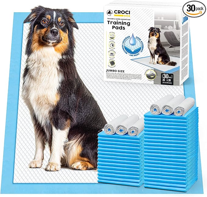 CROCI Dog Pee Pads Extra Large 36x36in, Puppy Pads XL with Adhesive Tabs, XL Pee Pads for Large Dogs, Super Absorbent Up to 10 Cups, Leak-Proof & Quick-Dry, Disposable (30 Counts)