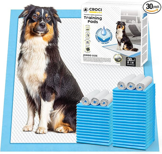 CROCI Dog Pee Pads Extra Large 36x36in, Puppy Pads XL with Adhesive Tabs, XL Pee Pads for Large Dogs, Super Absorbent Up to 10 Cups, Leak-Proof & Quick-Dry, Disposable (30 Counts)