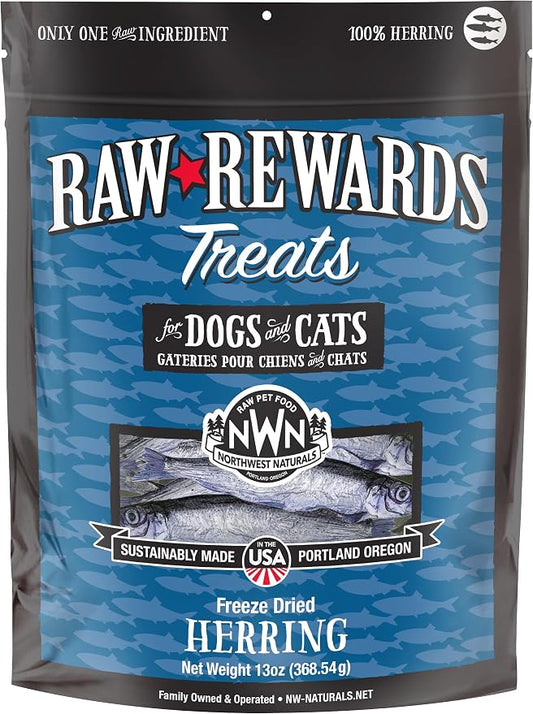 Northwest Naturals Raw Rewards Freeze-Dried HerringTreats for Dogs and Cats - Bite-Sized Pieces - Healthy, 1 Ingredient, Human Grade Pet Food, All Natural, Proudly Made in USA, 13oz