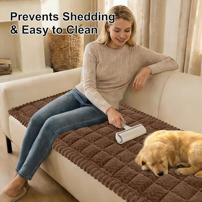 Smiry Couch Cover for Dogs, Non Slip Fuzzy Pet Sofa Arm Covers Washable for Armrest & Backrest, Soft Thick Furniture Protector for Cats Dogs, Against Fur, Dirt (Brown, 27.6"x27.6")