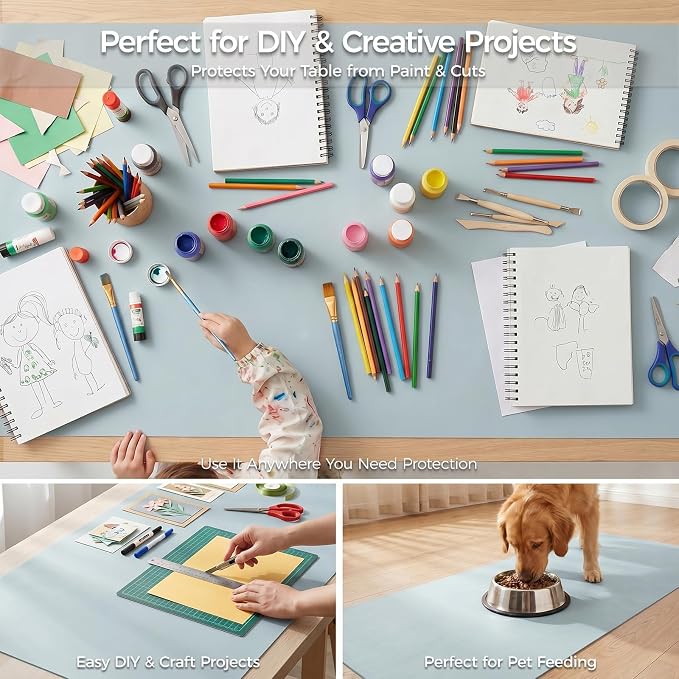 Extra Large Silicone Mat for Countertop & Table with Gift Tube Packaging, Thickened Non-Slip Heat Resistant Table Protector, Cuttable Waterproof Kitchen Prep & Kids Craft Mat