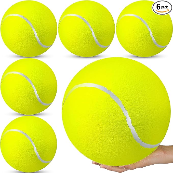 Sratte 6 Pieces Large Giant Tennis Ball for Dogs 9.5'' Inflatable Large Dog Toy Balls for Indoor Outdoor Training Playing Sports (Fluorescent Yellow)
