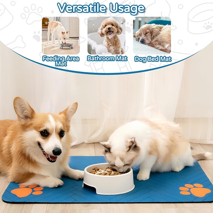Pet Feeding Mat-Absorbent Dog Feeding Mat for Food and Water Bowl,No Stains Pet Placemat,Quick Drying Water Dispenser Mat for Dog and Cat,Easy to Clean Dog Accessories(M,Navyblue)