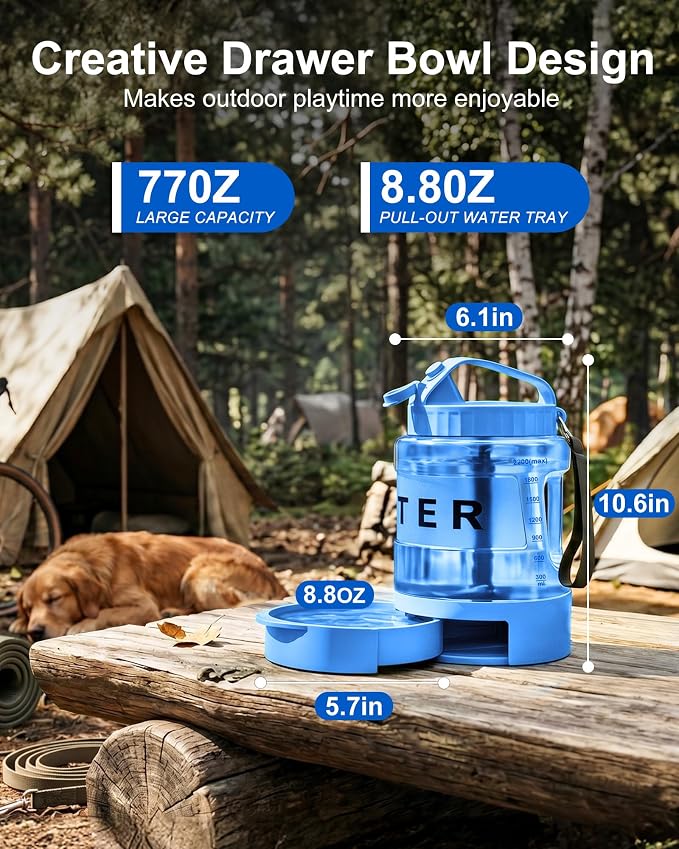 77oz Dog Water Dispenser, 2.2L Large Portable Dog Water Bottle with Pull-Out Drinking Bowl, BPA Free Leak-Proof Pet Travel Water Container for Camping, Hiking, Beach, Car Travel Essentials - Blue