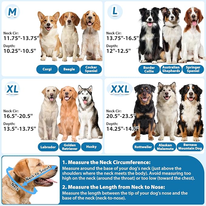 Dog Cone Collar, Clear Recovery Cone to Stop Licking, Adjustable Depth for Large Dogs, E-Collar with Reflective Strip for Night Visibility After Neuter Blue XL