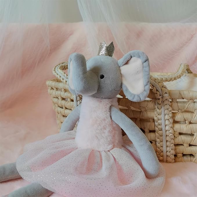 Princess Elephant Stuffed Animals,15.7" Pink Stuffed Elephant Plush with Skirt and Crown,Cute Doll for Girls
