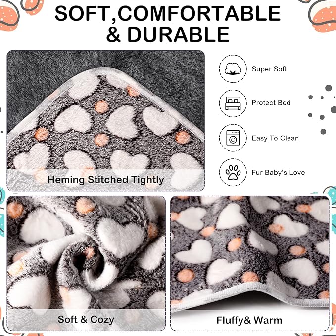 Tudomro 8 Pcs Absorbent Guinea Pig Blankets Washable Small Animal Fleece Bedding Cage Liners Reusable Pet Sleep Mat Pad Cover for Ferret Chinchilla Furniture Protection(Heart,12 x 12 Inch)