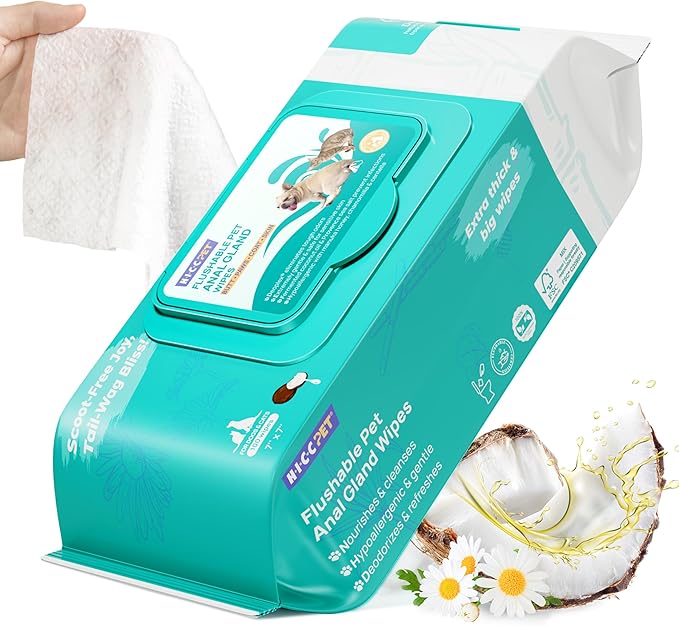 HICC PET Wipes for Dogs & Cats, Vet Recommended Cleaning Deodorizing & Soothing Allergy Infections Anal Gland Wipes, Hydrating & Nourish Fur Dog Grooming Wipes for Paw, Butt, Body-Hypoallergenic