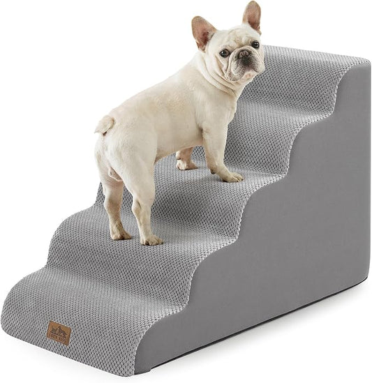 COZY KISS Wide Dog Stairs 19.7" Width, Pet Step for Small/Medium/Large Dog, Puppy or Cat, Pet Ramp for High Bed or Car, High Density Foam Ladder, 19.7x33x22.4 in, Stable, 5 Step, Grey