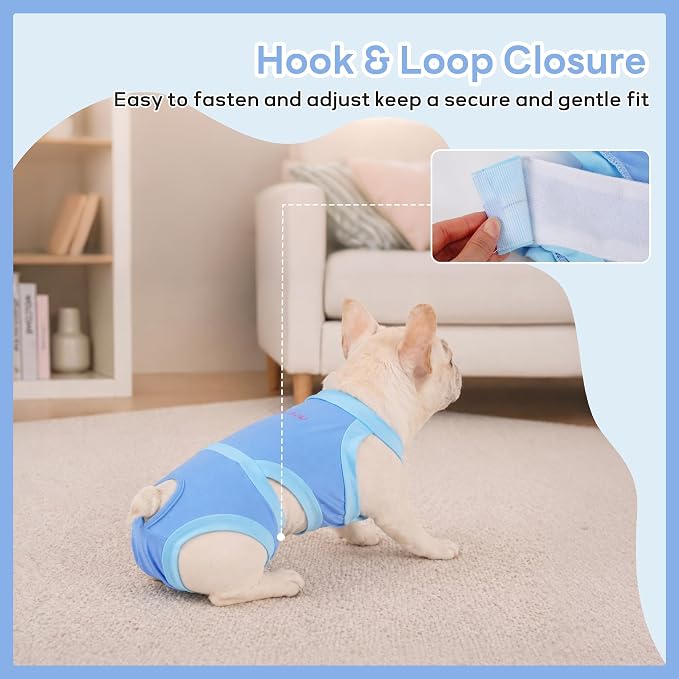 PUMYPOREITY Dog Diapers for French Bulldogs – Secure Fit Dog Wraps, Reusable & Machine Washable, for Heat Cycle, Marking, Pee Protection, Indoor Use, Travel, Home Protection, Blue, XL