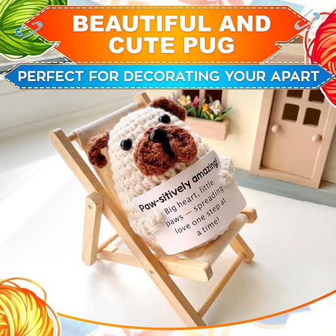 Reluen Crochet Dog, Big Heart Little Paws Handmade Puppy Crochet Animal with Inspirational Affirmation Card, Cute Crochet Desk Buddy Decor Gift for Dog Lovers Women Men Mom Daughter Friend Coworker