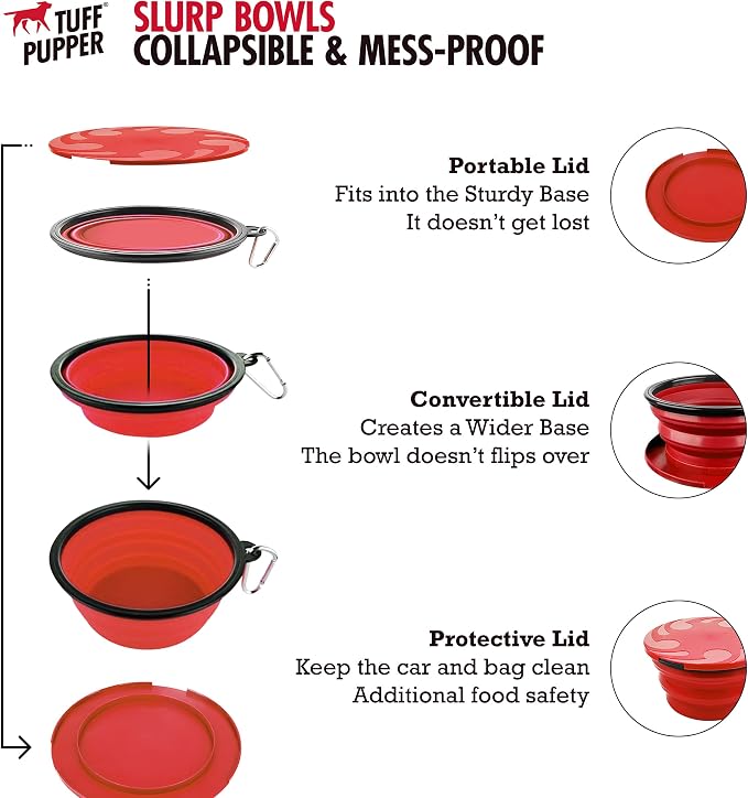 XL Collapsible Dog Bowl (60oz / 8 Cups) and 40oz Pupflask Portable Water Bottle - Red