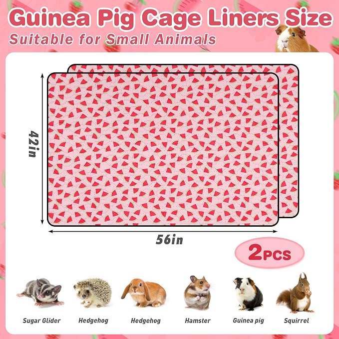 2 PCS Guinea Pig Cage Liner, Reusable Waterproof Guinea Pig Liner, Washable Small Animals Bedding, Super Absorbent Pet Pee Pads Guinea Pig Mats, Rabbit Mats for Cages (42 * 56 inch)