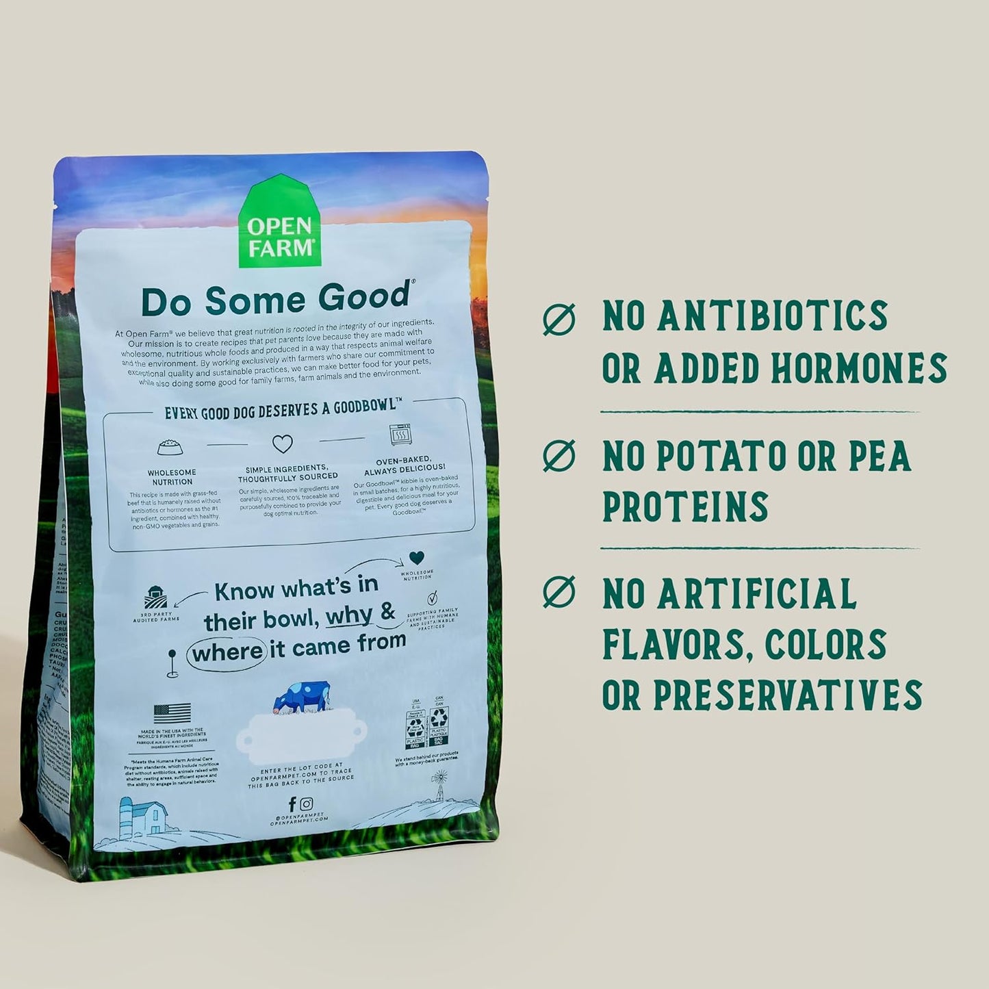 Open Farm Goodbowl, Oven-Baked Small Batch Dry Dog Food - Grass-Fed Beef & Brown Rice Recipe, Includes Non-GMO Produce & Grains, 3.5lb Bag (56oz Bag)