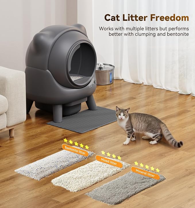 Automatic Litter Box, FEELNEEDY Self Cleaning Litter Box, Odor Control Robot, Cat Ears Design, 65L APP Real-Time Monitor, Cat Litter-Boxs for Multiple Cats, Safety Sensors, with 1 Trash Bag