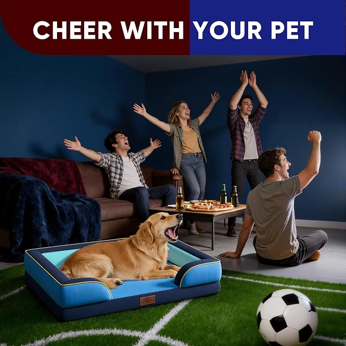 Comfort Expression Orthopedic Dog Bed for Extra Large Dogs 42x30 Inch, Waterproof Egg Crate Foam XL Pet Bed with Bolsters, Dog Couch with Washable Cover & Non-Slip Bottom, New Jersey
