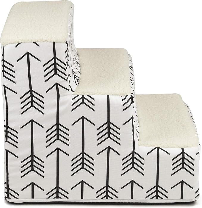 Majestic Pet Portable Pet Stairs | Soft Sherpa Steps Foam Feeling | Steps for Dogs & Cats | Dog & Cat Ramp | Indoor Only | Max Weight: up to 250 Lbs, 3 Step, Arrow White/Black
