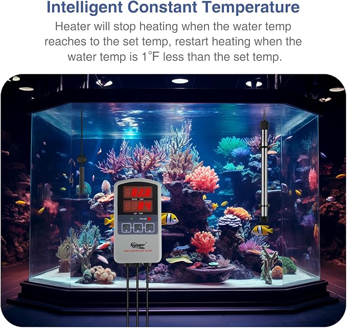 hygger Marine 500W Titanium Aquarium Heater for Salt Water and Fresh Water,Digital Submersible Heater with External IC Thermostat Controller and Thermometer,Fish Tank Heater for Fish Tank 60-120Gallon