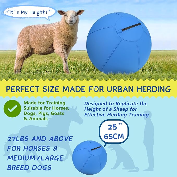 Herding Ball for Dogs and Horses, 25" Jolly Ball for Dogs, Dog Herding Balls for Australian Shepherd Collie, Durable Bite-Resistant with Reinforced Stitching, Large Dog Toys Gifts for Dog - Blue