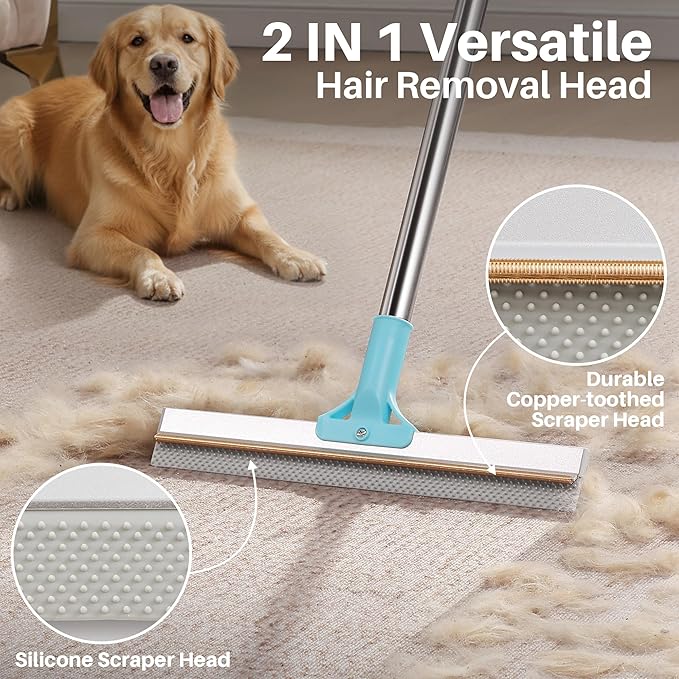 JOYMOOP 3 PCS Carpet Rake for Pet Hair Removal, A 63" Adjustable Long Handle Carpet Rake and Short Handle Pet Hair Removal Tool, 1 Mini Cat Dog Hair Carpet Scraper for Carpet, Sofa,Cloth