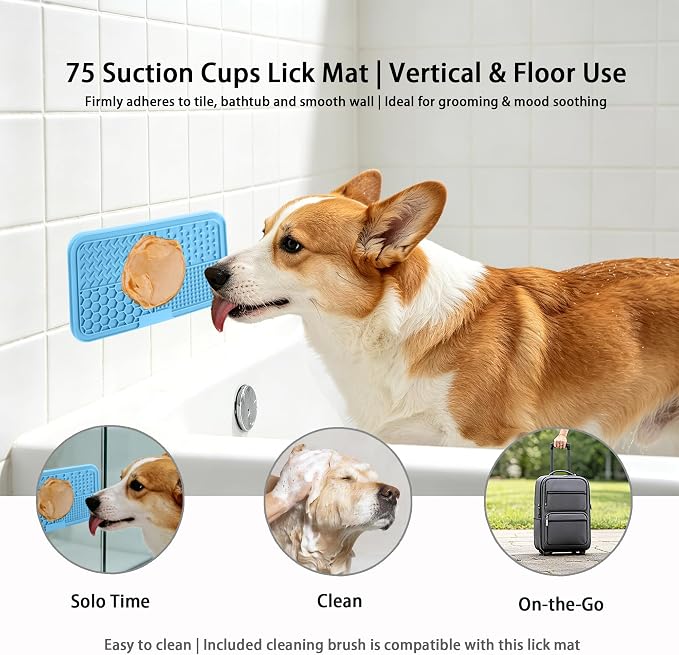 3-Level Slow Feeder Dog Bowl, Rotating Maze + Calming Lick Mat | 2-in-1: slow feeder slows 10x, reduces boredom; calming lick mat sticks to wall for alone/travel. With spatula/brush,BPA-free