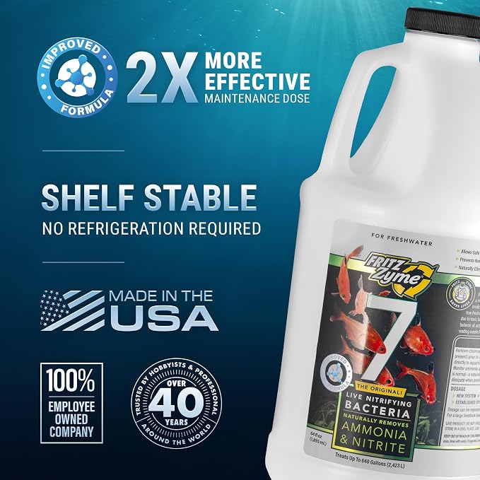 Fritz Aquatics FritzZyme 7 Live Nitrifying Bacteria Naturally Removes Amonia & Nitrite for Freshwater Fish (64-Ounce)