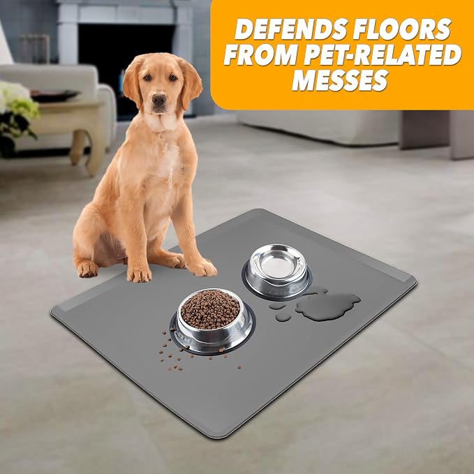 TidyFriend Silicone Pet Food Mat 28 x 30 Inches, Pet Tray for Food and Water, Dog Food Mats, Silicone Cat Food Mat, Non Slip Pet Food Mat, Dog Bowl Mat Waterproof, Pet Supplies (Dark Grey)